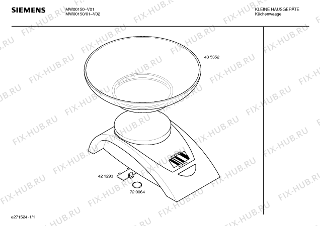 Схема №1 MW00150 с изображением Емкость для напольных и кухонных весов Siemens 00435352