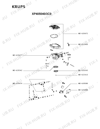 Взрыв-схема кофеварки (кофемашины) Krups XP405040/3C0 - Схема узла 9P002945.7P4