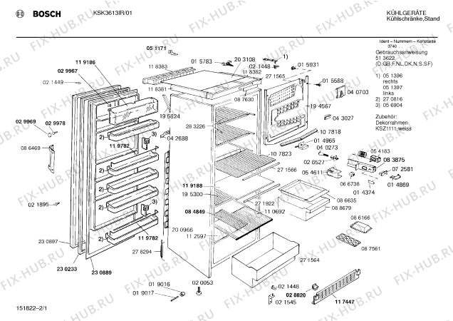 Схема №2 KSK3613IR с изображением Дверь для холодильной камеры Bosch 00230897