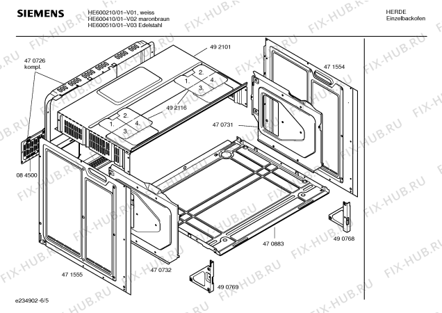 Взрыв-схема плиты (духовки) Siemens HE600410 - Схема узла 05