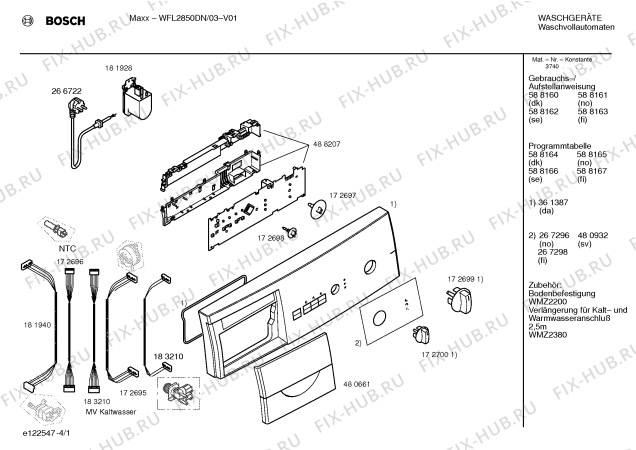Схема №4 WFL2850DN WFL2850 с изображением Таблица программ для стиральной машины Bosch 00588167