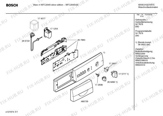 Схема №5 WFC204S Maxx4 WFC204S silver edition с изображением Панель управления для стиральной машины Bosch 00360922