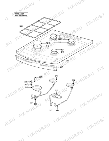 Взрыв-схема плиты (духовки) Tricity Bendix SG552DWN - Схема узла H10 Hob