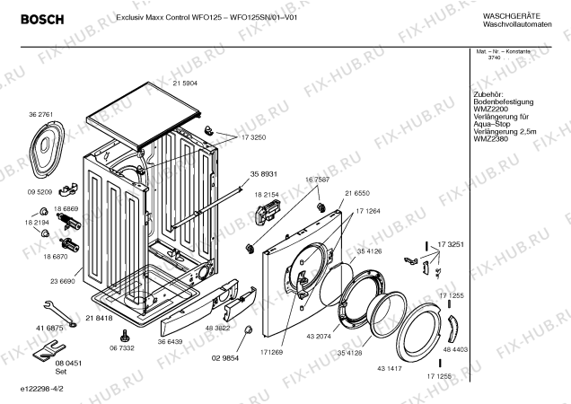 Взрыв-схема стиральной машины Bosch WFO125SN Exclusiv Maxx Control WFO 125 - Схема узла 02