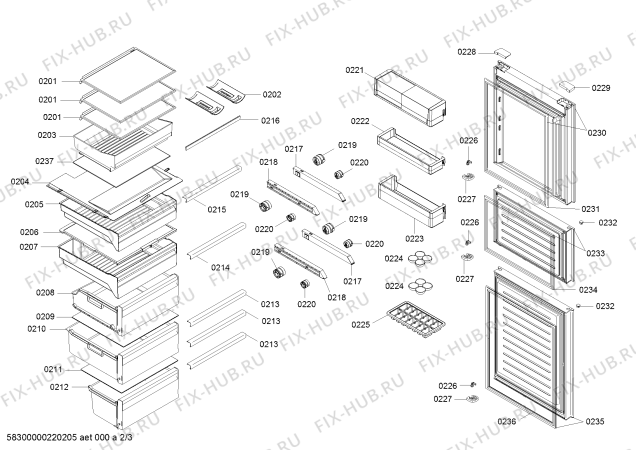Взрыв-схема холодильника Bosch KGH32A2L0C - Схема узла 02