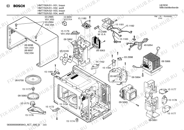 Схема №3 HMT700A с изображением Корпус для микроволновки Bosch 00286698