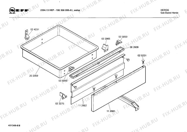Взрыв-схема плиты (духовки) Neff 195306099 2394.13HEF - Схема узла 08