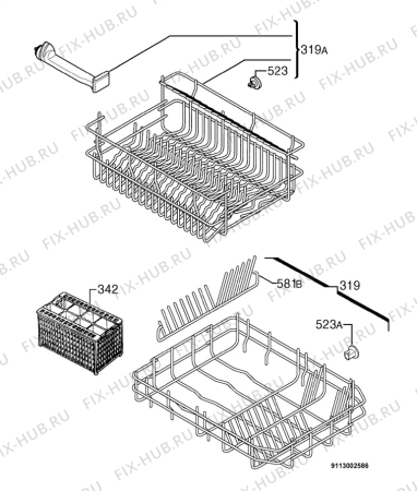 Взрыв-схема посудомоечной машины Juno JSI3443B - Схема узла Basket 160