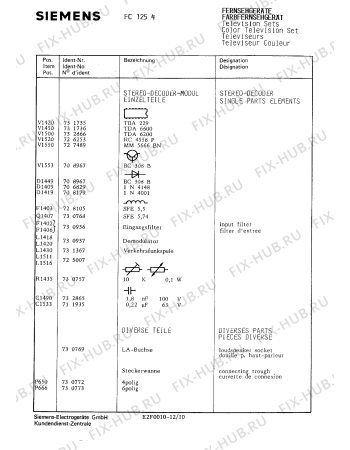 Схема №10 FS1254 с изображением Интегрированный контур для телевизора Siemens 00732866