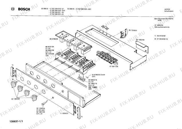 Схема №1 0750349024 ES680B с изображением Панель для электропечи Bosch 00111554