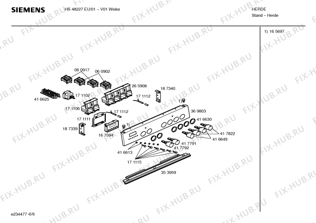 Взрыв-схема плиты (духовки) Siemens HS48227EU - Схема узла 06