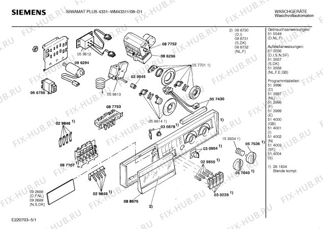 Схема №4 WM43311 SIWAMAT PLUS 4331 с изображением Панель управления для стиралки Siemens 00281834
