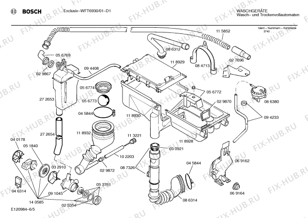 Взрыв-схема стиральной машины Bosch WFT6930 EXCLUSIV - Схема узла 05