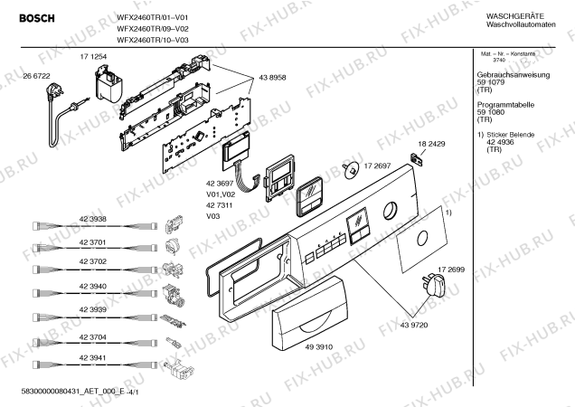 Схема №4 WFX2460TR Maxx WFX2460 с изображением Панель управления для стиральной машины Bosch 00439720
