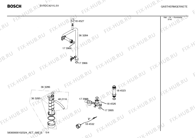 Схема №5 B1RDC4211L с изображением Узел подключения для водонагревателя Bosch 00482117