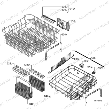 Взрыв-схема посудомоечной машины Rex RS3TS - Схема узла Basket 160