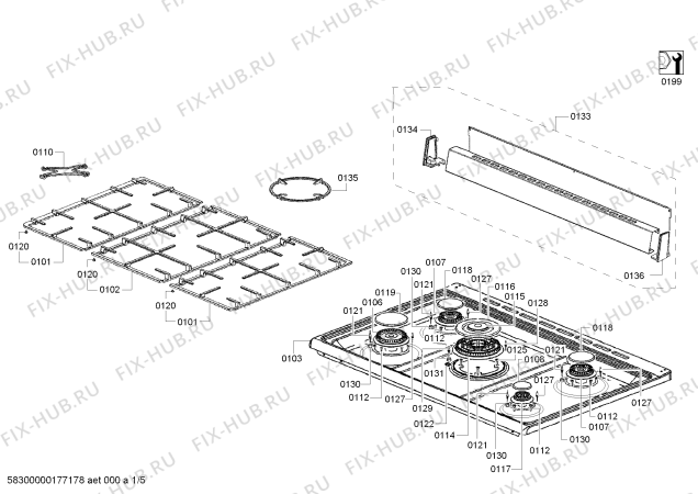 Схема №5 HSG734355Z с изображением Панель управления для плиты (духовки) Bosch 00771049