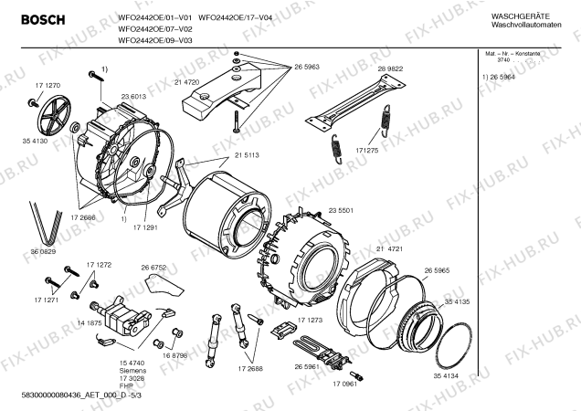 Взрыв-схема стиральной машины Bosch WFO2442OE Maxx WFO 2442 OE - Схема узла 03