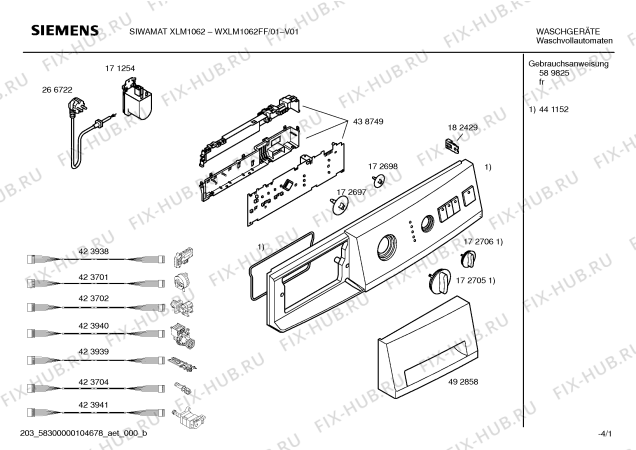 Схема №3 WXLM1062FF Siwamat XLM 1062 с изображением Панель управления для стиралки Siemens 00441152