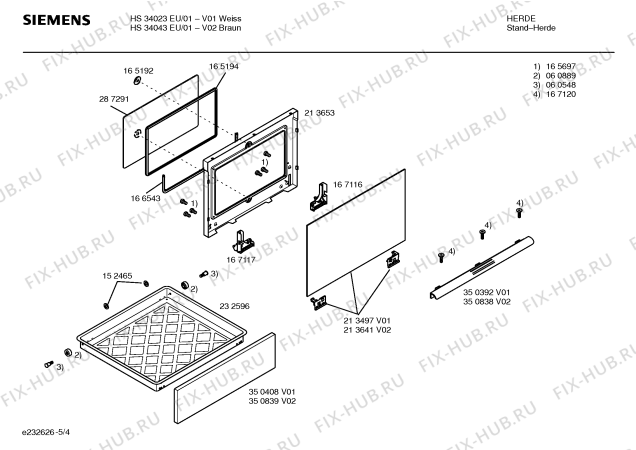 Взрыв-схема плиты (духовки) Siemens HS34043EU - Схема узла 04