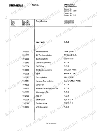 Схема №12 FA274G4 с изображением Инструкция по эксплуатации для видеотехники Siemens 00530964