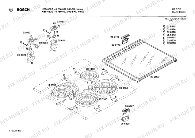 Схема №5 0750092077 HES662G с изображением Вал для плиты (духовки) Bosch 00056435