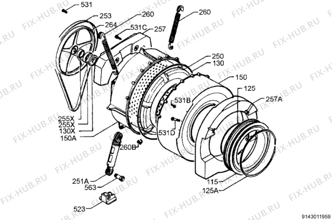 Взрыв-схема стиральной машины Zanussi FLS522C - Схема узла Functional parts 267