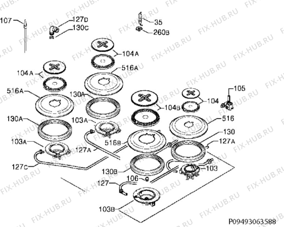 Взрыв-схема плиты (духовки) Electrolux EGT46142NK - Схема узла Functional parts