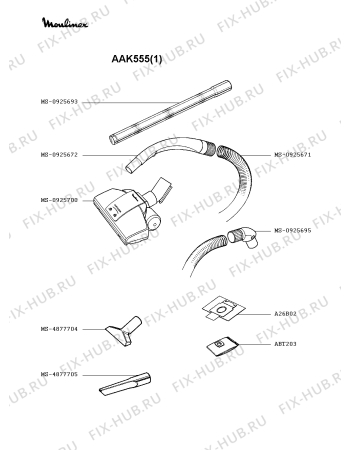 Взрыв-схема пылесоса Moulinex AAK555(1) - Схема узла BP002143.1P3