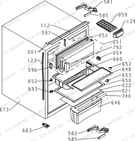 Схема №1 BRL1710 (198537, HI1886) с изображением Корпусная деталь для холодильника Gorenje 698096