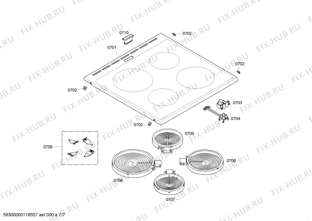 Взрыв-схема плиты (духовки) Bosch HLN422021X - Схема узла 07