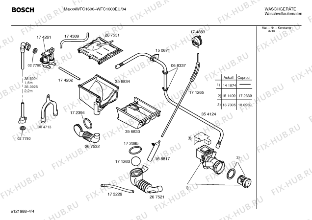 Схема №4 WFC1600EU Maxx4 WFC1600 с изображением Инструкция по установке и эксплуатации для стиралки Bosch 00528289