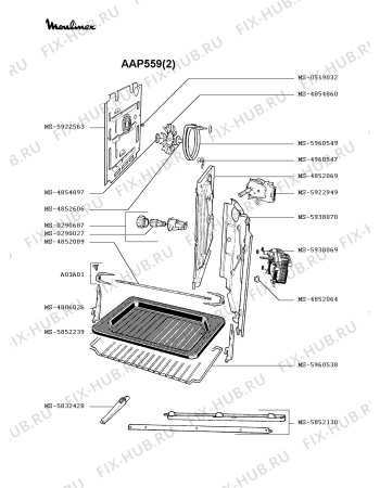 Взрыв-схема плиты (духовки) Moulinex AAP559(2) - Схема узла 4P002092.0P2