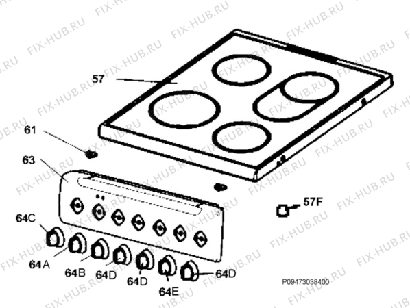 Взрыв-схема плиты (духовки) Electrolux EKC501502W - Схема узла Section 4