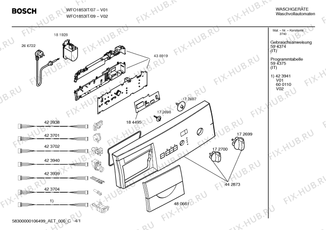 Схема №4 WFO1853IT Maxx  WFO1853 с изображением Таблица программ для стиральной машины Bosch 00594375