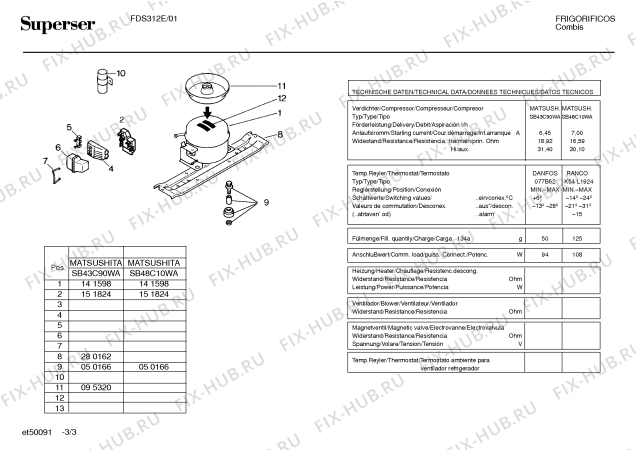 Взрыв-схема холодильника Superser FDS312E - Схема узла 03