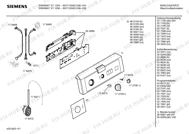 Схема №4 WXT1050EU Siemens SIWAMAT XT 1050 с изображением Инструкция по эксплуатации для стиральной машины Siemens 00527453