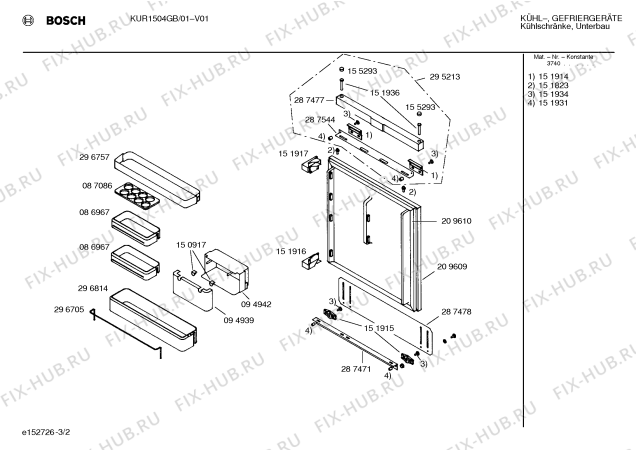 Взрыв-схема холодильника Bosch KUR1504GB - Схема узла 02