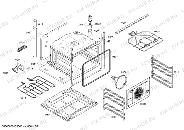 Взрыв-схема плиты (духовки) Siemens HL444240X - Схема узла 03