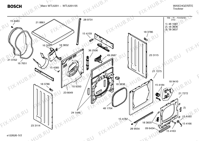 Схема №5 WTL6201 Maxx WTL6201 с изображением Инструкция по установке и эксплуатации для сушильной машины Bosch 00588936