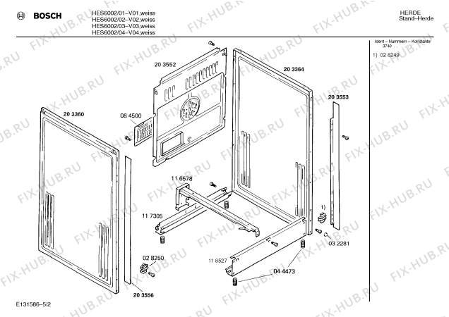 Взрыв-схема плиты (духовки) Bosch HES6002 - Схема узла 02