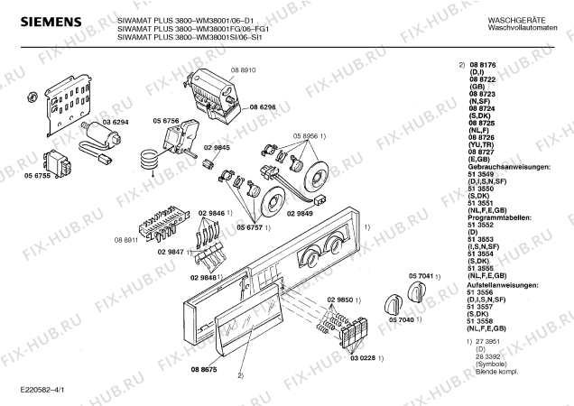 Схема №4 WM38001SI SIWAMAT PLUS 3800 с изображением Панель управления для стиралки Siemens 00273951