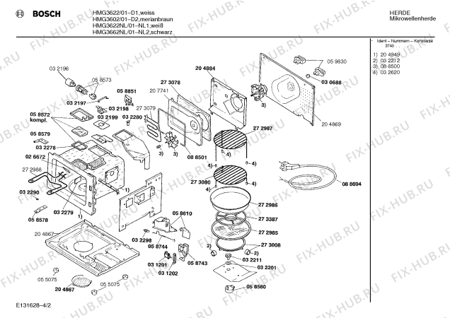 Взрыв-схема микроволновой печи Bosch HMG3662NL - Схема узла 02
