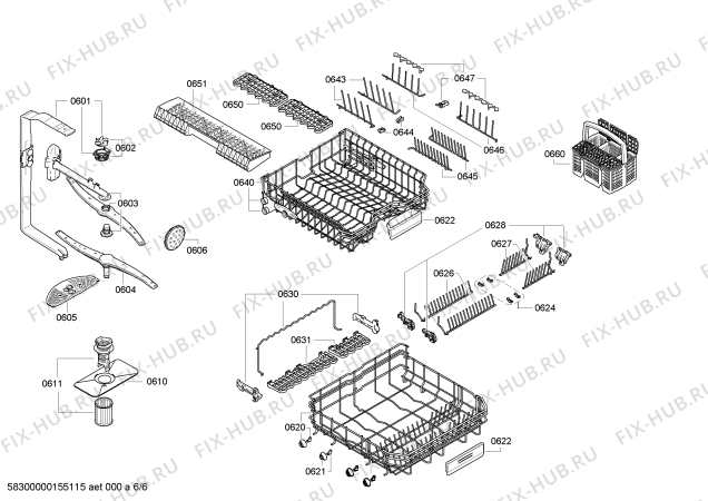Взрыв-схема посудомоечной машины Bosch SBV65M00GB - Схема узла 06