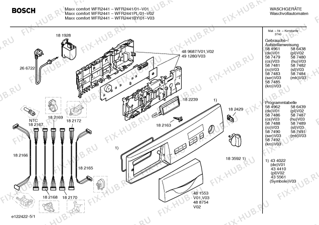 Схема №4 WFR2441BY Maxx comfort WFR2441 с изображением Таблица программ для стиралки Bosch 00587491