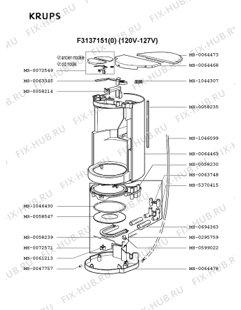 Взрыв-схема кофеварки (кофемашины) Krups F3137151(0) - Схема узла HP001657.7P2