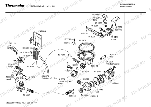 Схема №5 DW246UW с изображением Направляющая для посудомойки Bosch 00170645