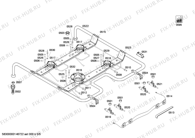 Взрыв-схема плиты (духовки) Siemens HR62W210T - Схема узла 05