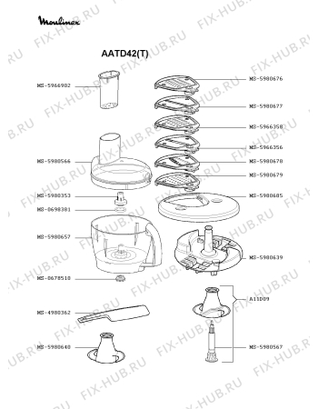 Взрыв-схема кухонного комбайна Moulinex AATD42(T) - Схема узла ZP002404.7P3