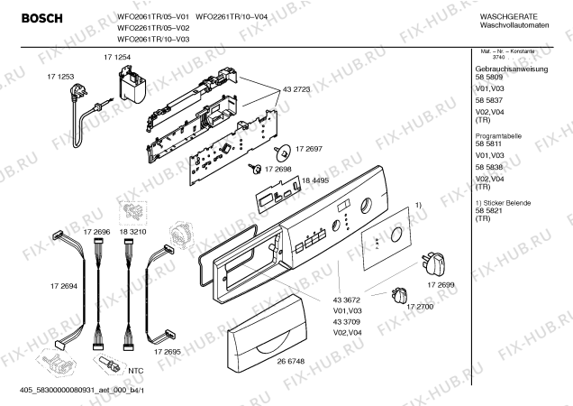 Схема №4 WFO2061TR Maxx WFO 2061 с изображением Панель управления для стиралки Bosch 00433672